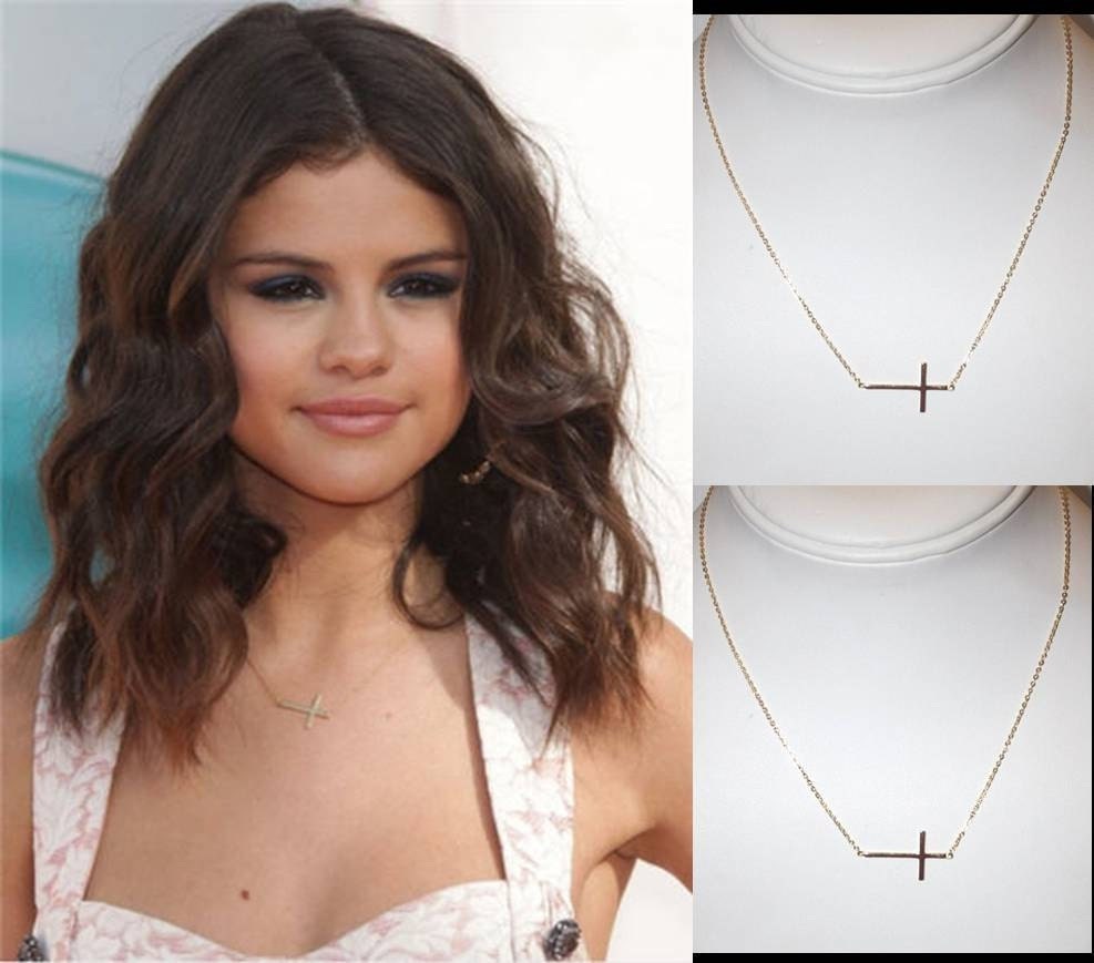 Kelly Ripa Sideways Cross Necklace Gold Filled As seen on Selena Gomez