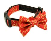 Wedding Dog Collar with Bow Tie Set (or Upgrade to Dog Martingale) - Red with Gold Motif