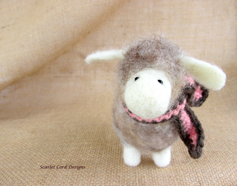 Felted Sheep in Wool Scarf Needle Felted Animal Sculpture