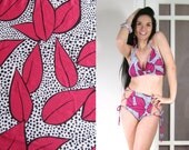 HIGH WAIST BIKINI - lace up sides, fully adjustable, full coverage bottom, magenta leaf, black and white, polka dot, vintage style, retro