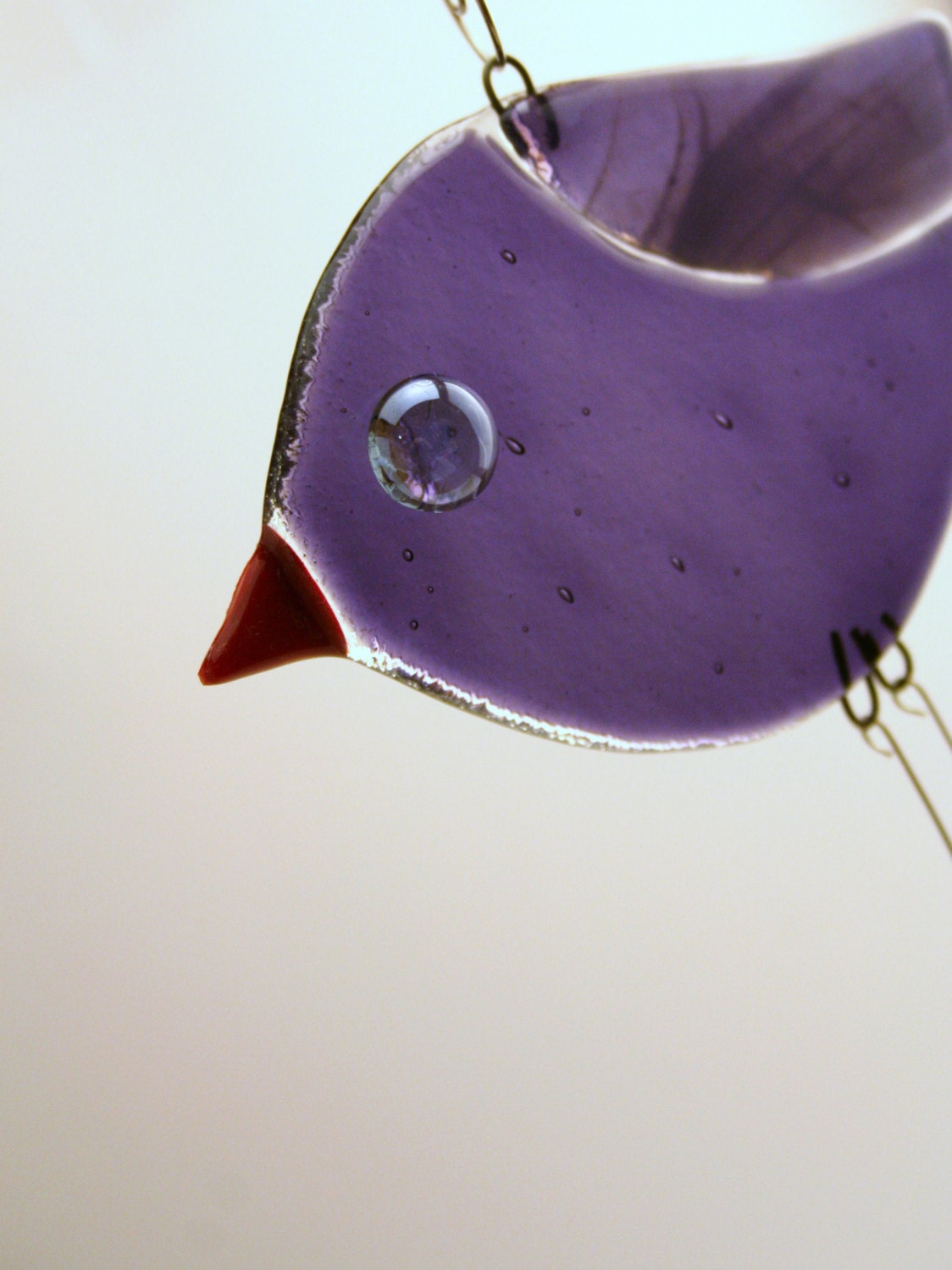 Purple Fused Glass  Bird Ornament Suncatcher with Swingy Legs