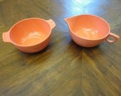 Vintage Tangerine Melamac Sugar and Creamer Aztec Melamine