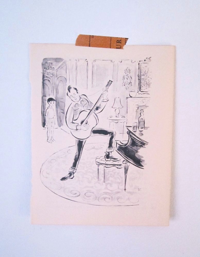 Guitar Player, Small Black and White Sketch, Book Illustration, Musician Gift, Rock and Roll, Vintage Book Illustration, To Frame