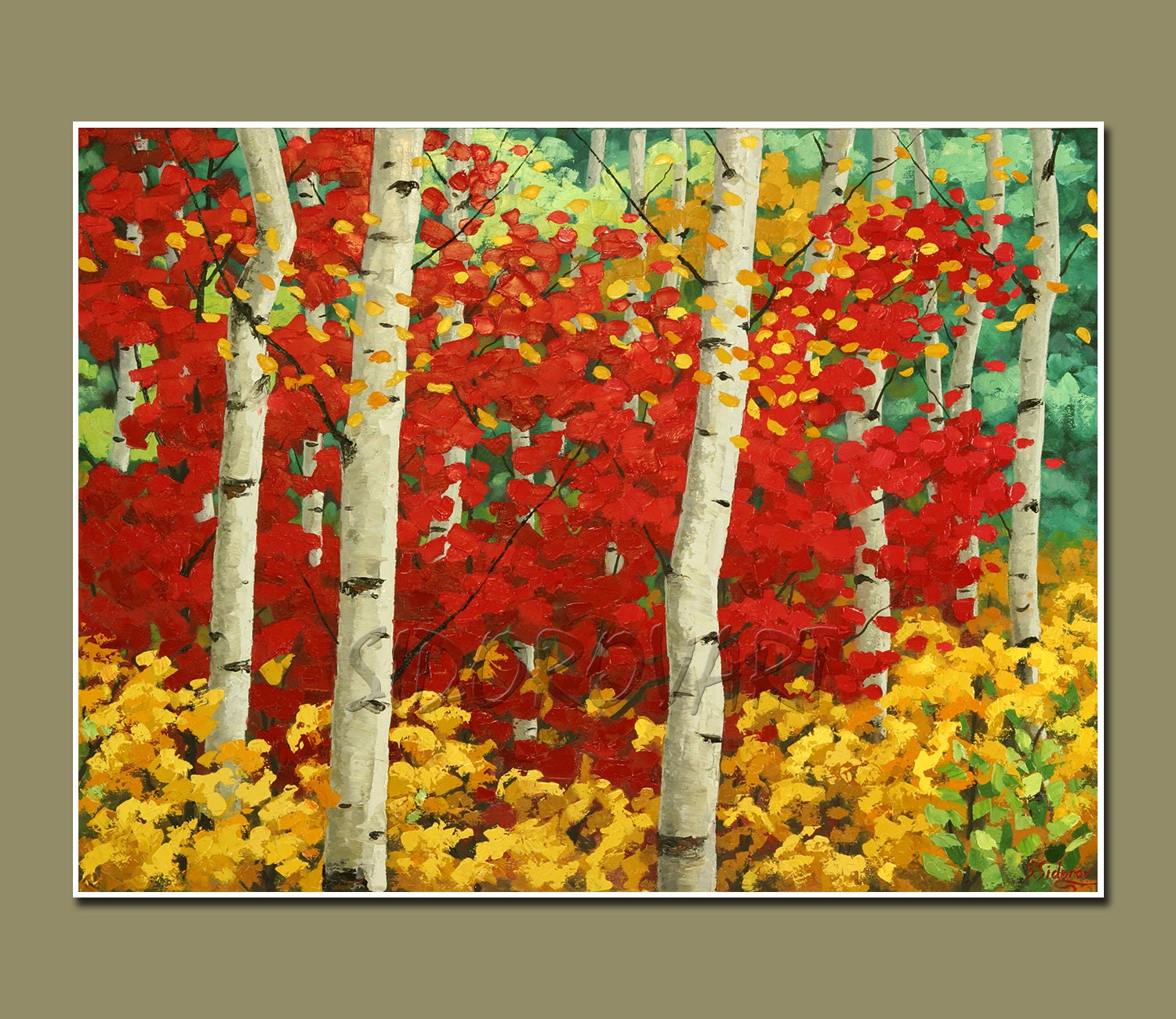 Art Print of- Original Oil Painting- ASPENS Series-Canvas Print-GICLEE Print- LANDSCAPE Painting ,Aspens Painting  Size 16inX13in