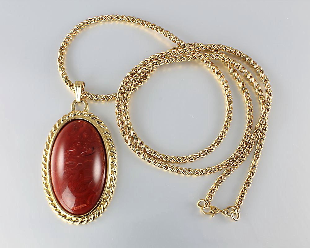 Vintage Monet Mod Necklace faux Jasper lucite cabochon