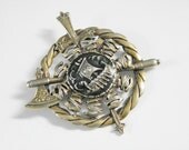 Vintage Viking Ship Green Enamel Brooch