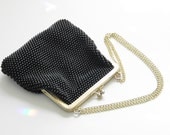 Vintage Black Beaded Evening Bag Purse 60s