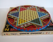 Vintage Round Metal Chinese Checkers / Original Checkers Game Board with original box
