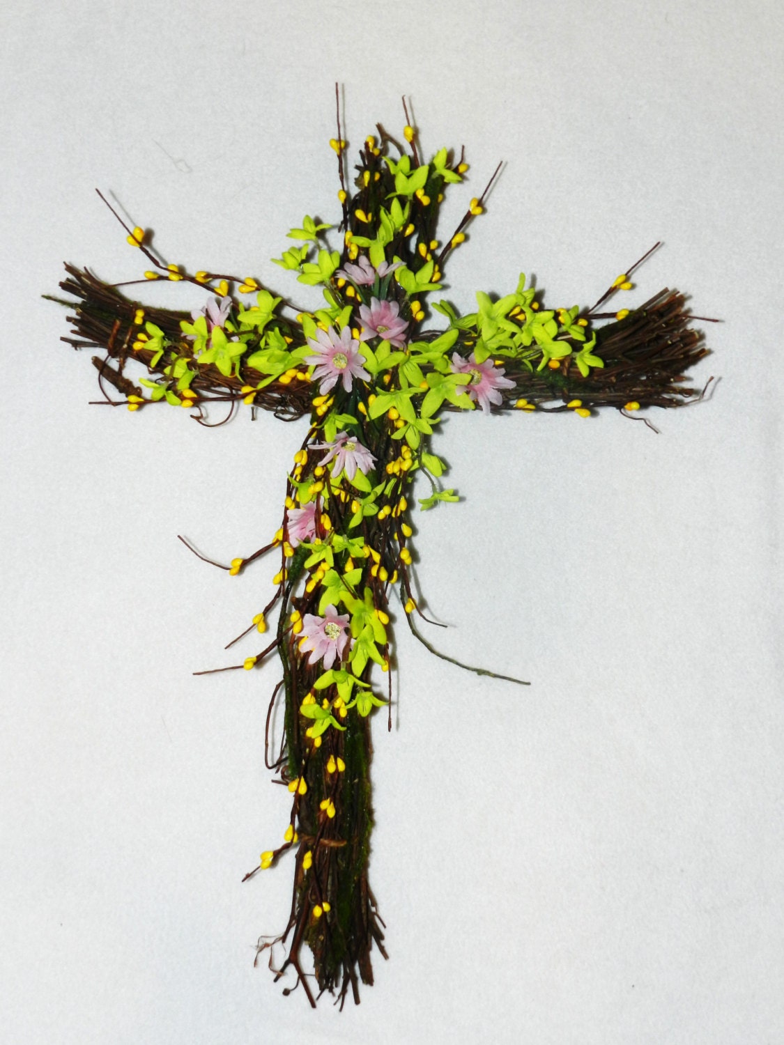Handmade Spring Blooms Cross Wreath / Door hanging // Wall hanging