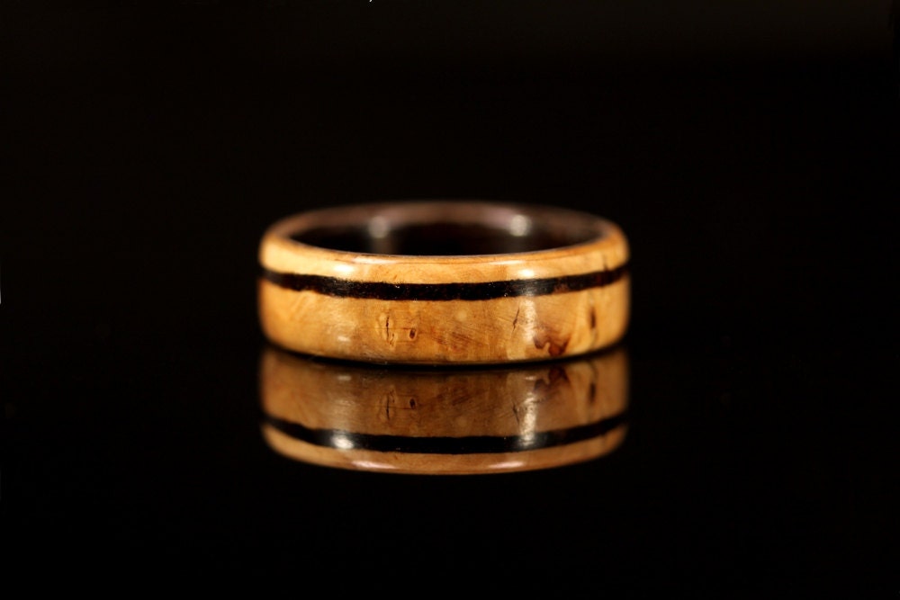 Coffee Tree Wood Ring with Coffee Ground Inlay