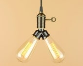 Bare Bulb Pendant Light - Twin Socket - Edison Light Bulbs - Antique Style Reproduction Wire - Industrial Home Decor
