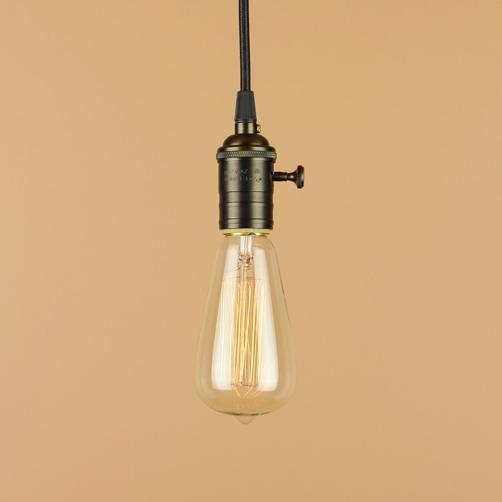 Bare Bulb Pendant Light - Antique Reproduction Cloth Wire - Edison Light Bulb - Minimalist Home Decor