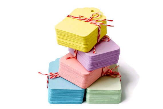 Pastel tags . 50 Spring blank mini tags . small gift tag die cuts . 1.25 by 1.75 . die cut . baby gift embellishment . small tags