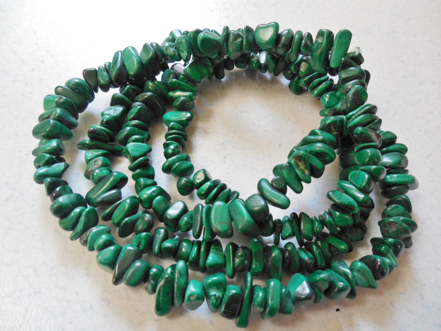 Vintage Malachite Natural Bead Necklace 34 Inch
