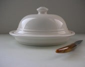 Pfaltzgraff Butter Dish Round Covered Dome Lid 2 pc Set Cream White LARGE RoUND from The Back Part of the Basement