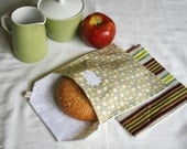 pair of reusable, lined sandwich bags in yellow, gray & stripe