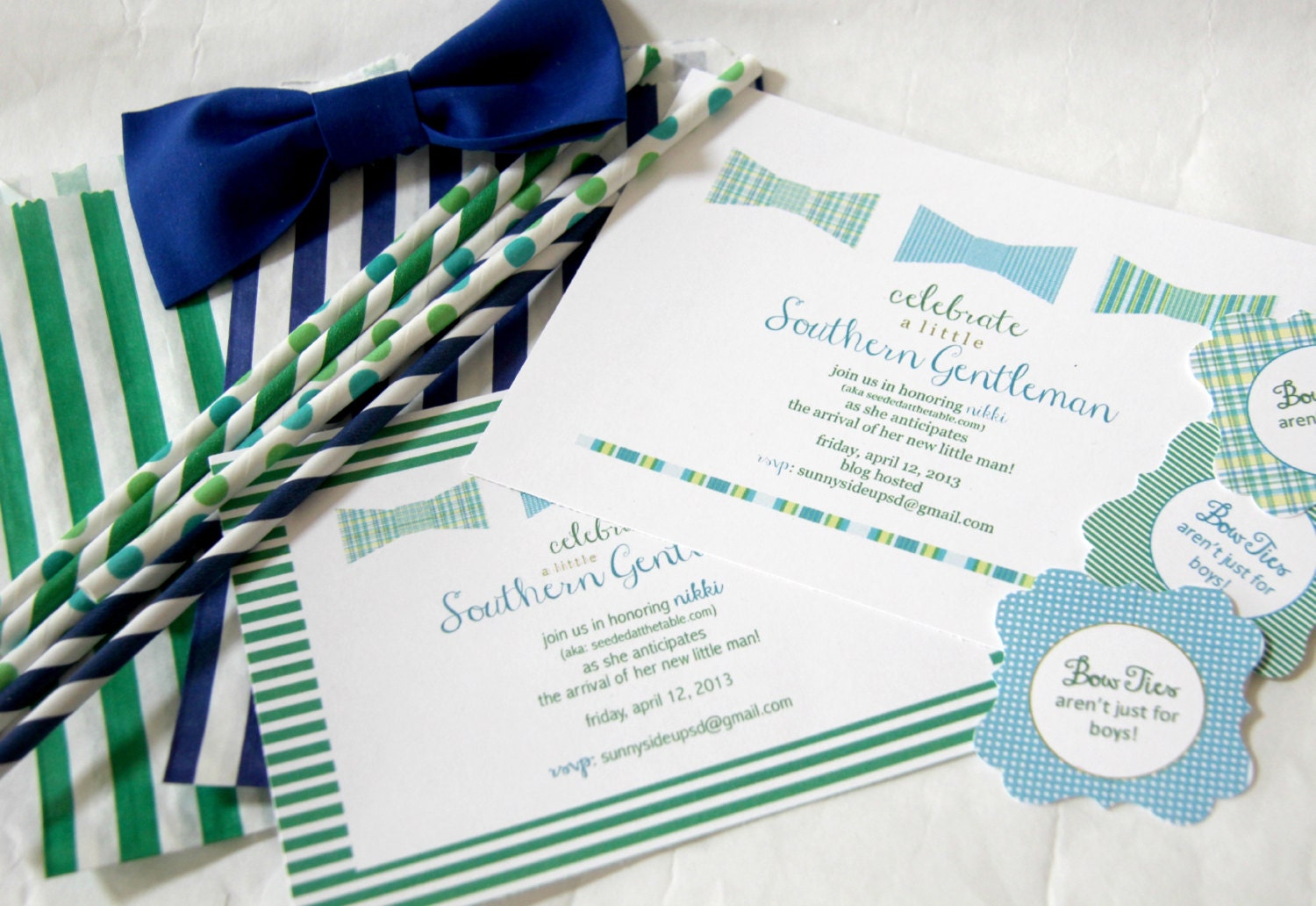 Bow Tie Baby Shower Printable Invitation with FREE printable party squares - Baby Shower - Lemon Drop Shop