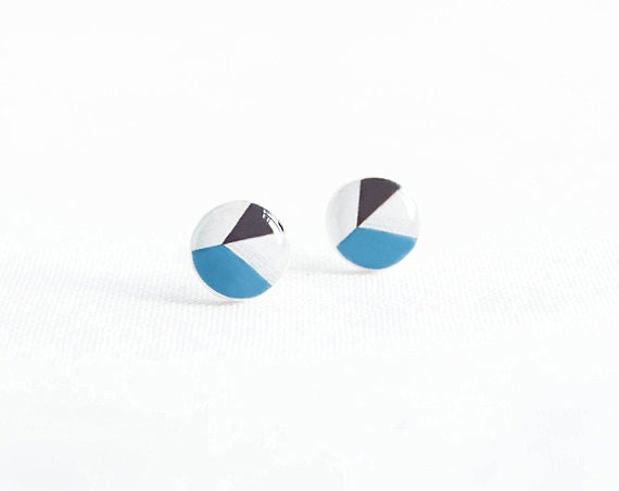 Small geometric stud earrings, multicolor jewelry, tiny earrings studs, black and blue ear studs