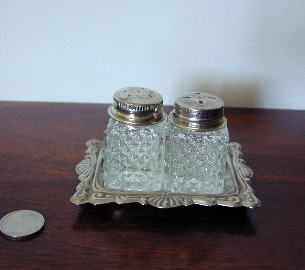 Vintage Small Personal Salt Casters / Shakers and Tray - at KonniesPlace
