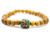 SALE - Yellow Nangka Wood Wrist Mala Beads, Wood Bracelet, Yoga Jewelry
