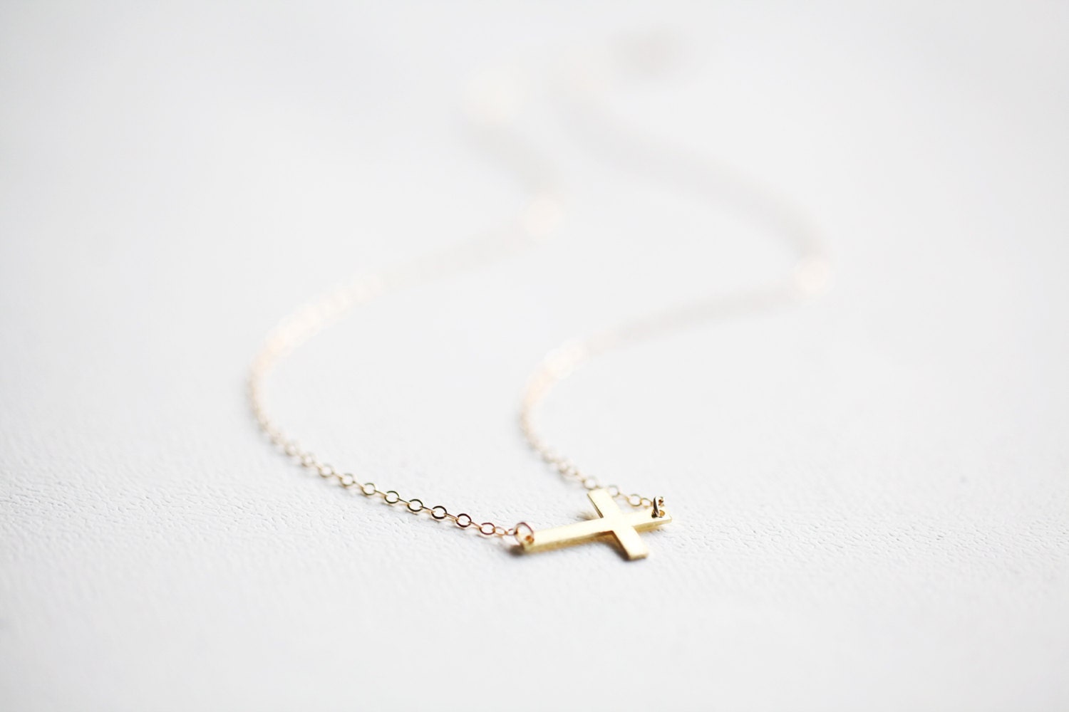 Sideways Cross Necklace - gold side cross pendant 14k gold filled jewelry, popular and trendy little trinket