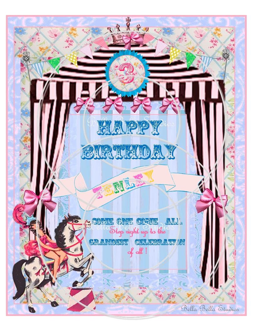 Vintage CIRCUS Birthday Party Girl and Horse CUSTOM Printable Birthday DOOR-Table Sign by Bella Bella Studios Il_170x135