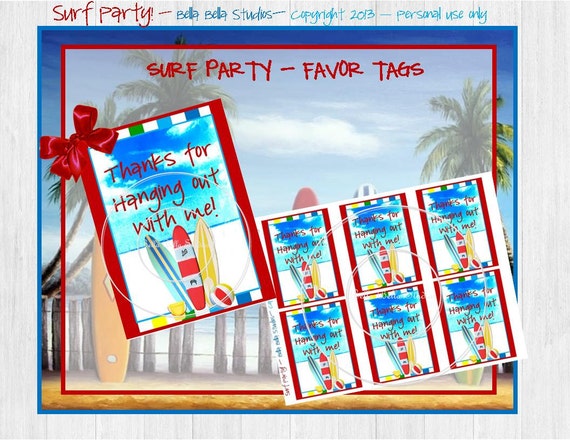 SURF Party - BEACH Party - Instant Download Printable Favor Tags by Bella Bella Studios Il_570xn