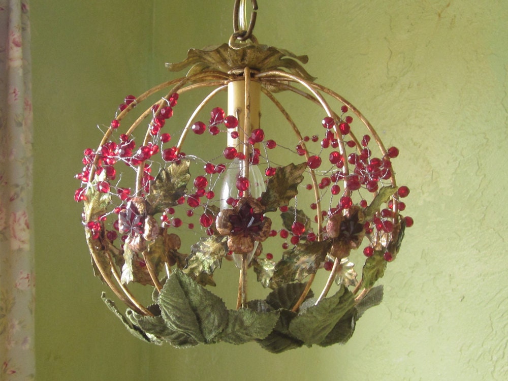 Hanging Woodland Tole Lamp, Beaded