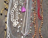 Vintage 60s 70s chain belt, pendant wooden necklace, wood  flowers,jewellery jewelry JOB LOT costume