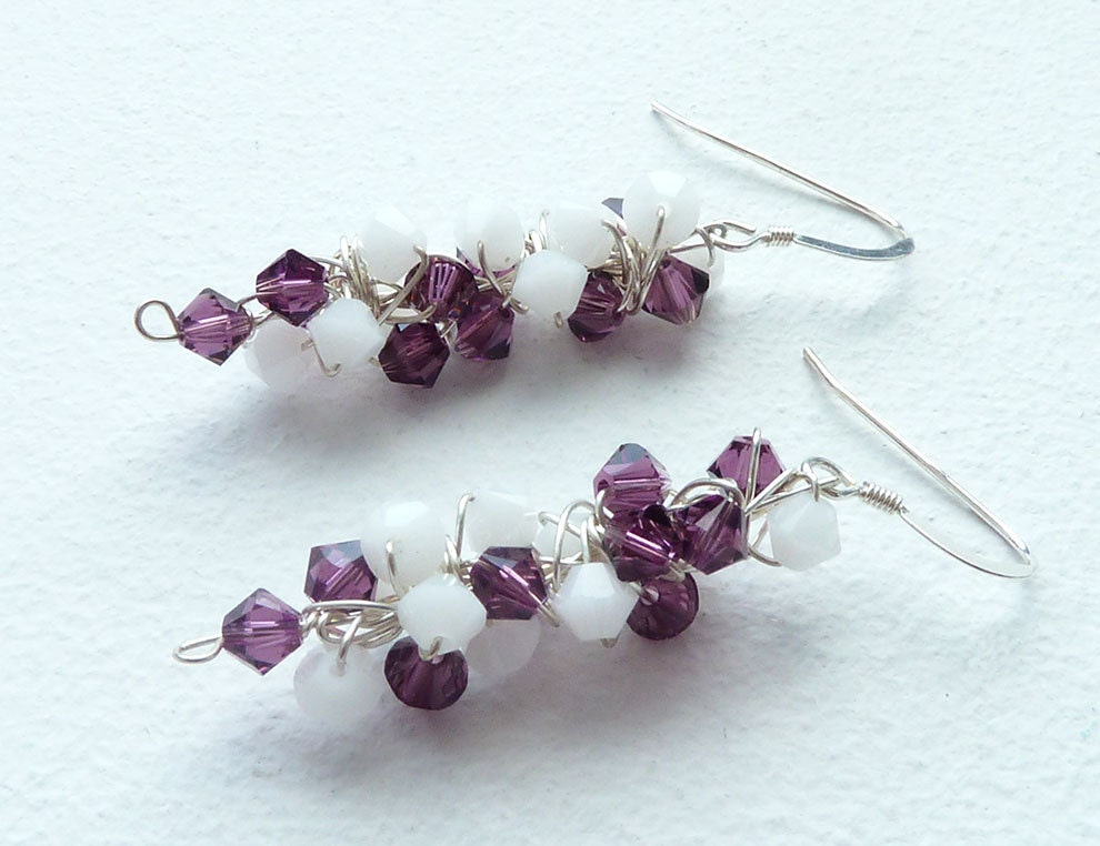 Purple White Earrings Sterling Silver
