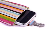 Iphone Sleeve - 5, 4, 4S, 3GS, Large Cell Phone - Fabric Iphone Sleeve - 100% cotton - Swivel hook