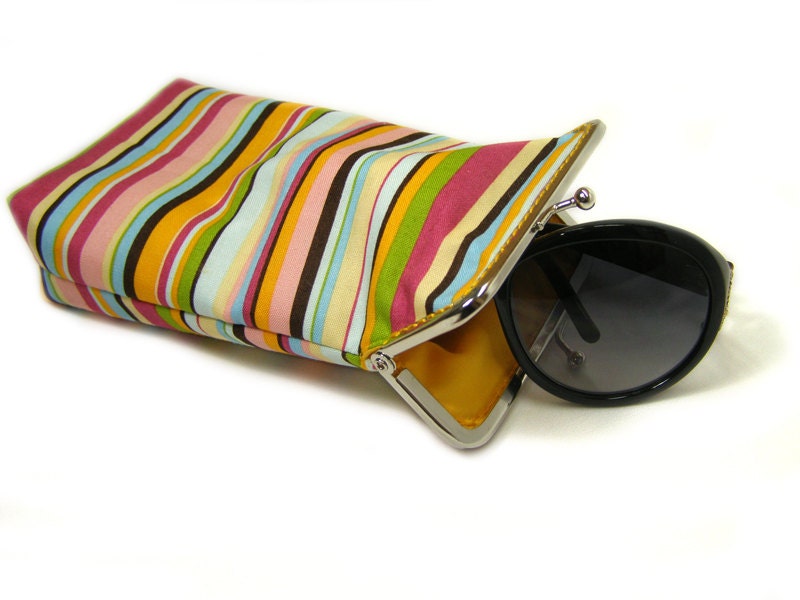 Sunglass Case - 100% cotton  - Colored Stripes - Silver Frame - shusha64