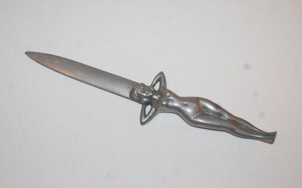 Vintage 1940's Nude Girl Pin Up Letter Opener Aluminum WW2 era