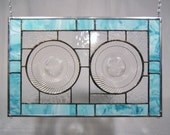 Stained glass window panel vintage meets modern blue stained glass panel window hanging abstract vintage plate