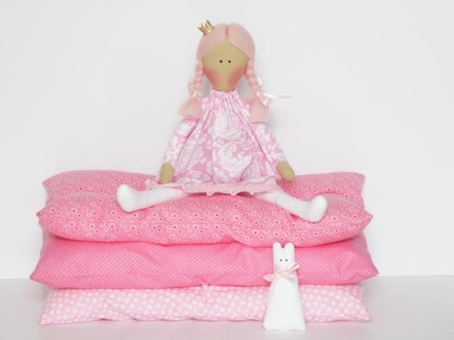 Cloth doll Princess and the Pea fabric doll pink fairy tale doll softie plush stuffed doll, cloth doll - birthday  gift for girl