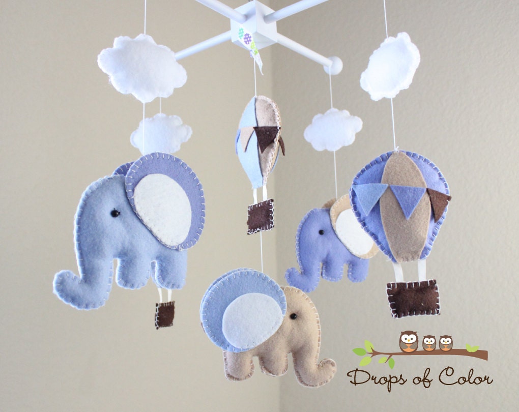 Baby Mobile - Baby Crib Mobile - Hot Air Balloons and Elephants Mobile "Up in the Air" (You Can Pick your Colors and Animals)