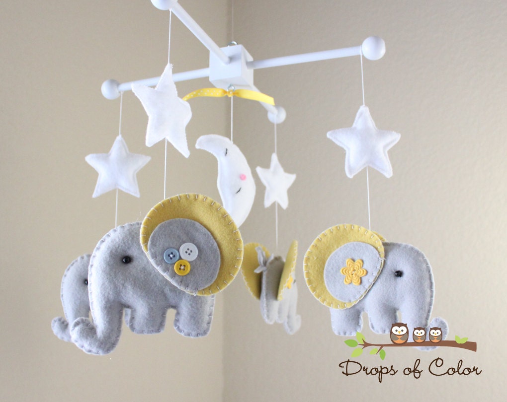 Baby Crib Mobile - Baby Mobile - Elephant Mobile - Neutral Nursery Mobile - "Rock-a-Bye-Baby Elephant" (You can pick your colors)