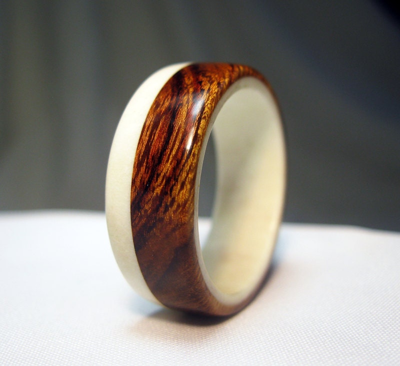 Ironwood Ring with Antler Lining - Off-set Band Ring