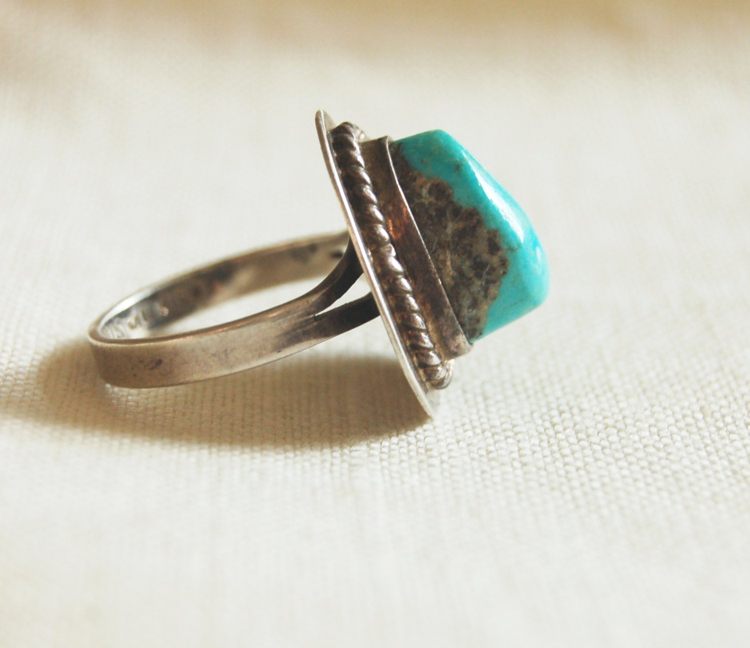 Vintage Turquoise Ring Chunky Triangle Mountain Mexican