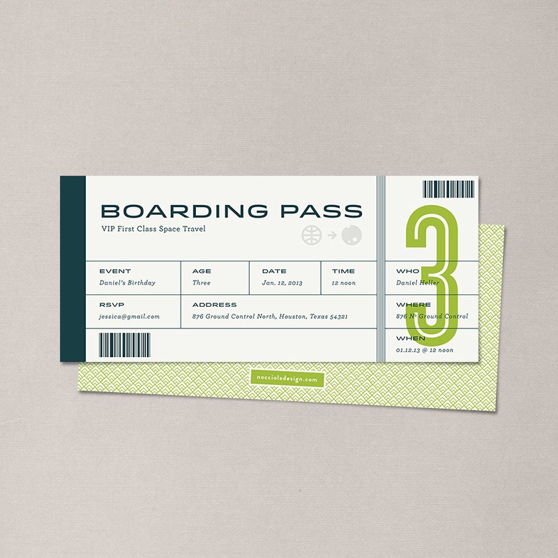 Spaceship Boarding Pass Birthday Invites - Set of 10 Invites with Envelopes