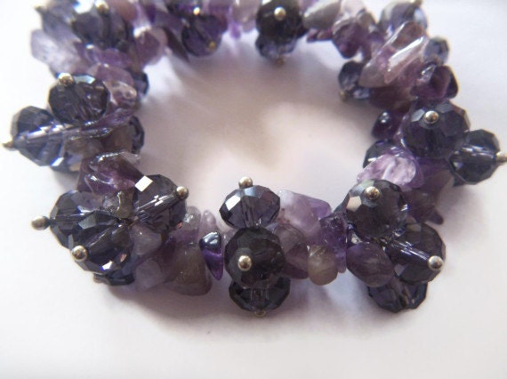 Amethyst Gemstone and Crystal Bracelet Jewelry
