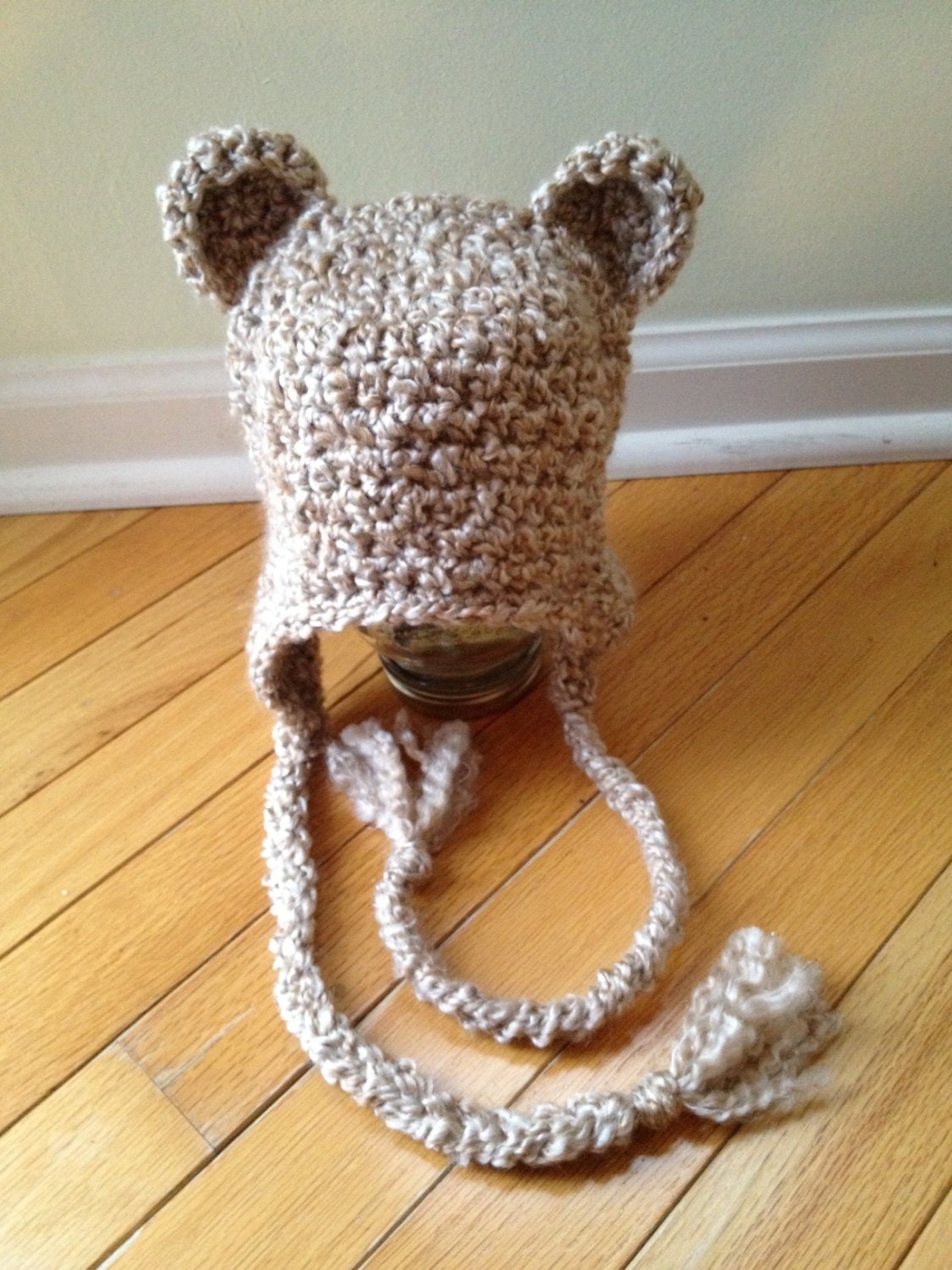 Crochet Brown Fuzzy Bear Hat