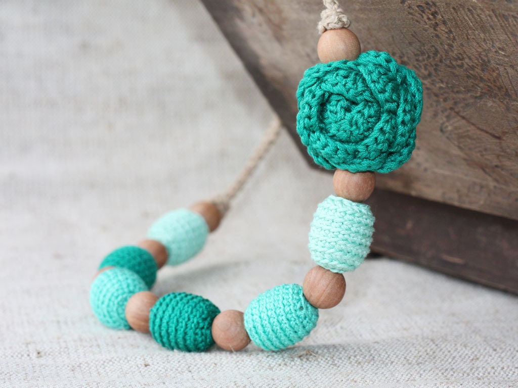 Teal green necklace Nursing necklace with flower Natural jewelry Floral necklace Baby shower gift For new mom Spring fashion