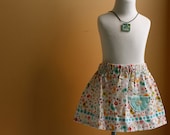 Little Girls Skirt   bird print with pale turquoise pocket   6-12 mo,12-18 mo,2T,3T,4T,5T