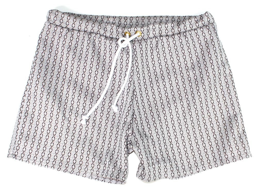 Frankie Four Handmade Men's Vintage Style White and Brown Swim Trunks