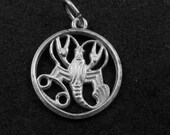 Vintage Sterling Silver Zodiac Cancer Crayfish Astrology Charm Pendant for Bracelet Necklace 15749