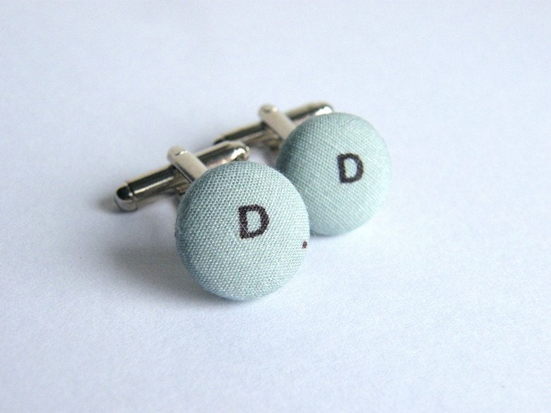 Initial Cufflinks, Blue-Grey Personalized Button Cufflinks, Letter Button Cuff links, Men Accessories, Fabric Button, Gift for Dad
