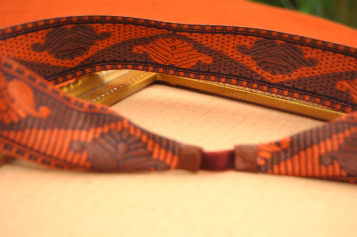 Bohemian BOHO Ribbon Lace Headband- Brown and Rust Orange