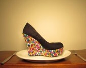 Gemmed Studded Black Wedges