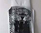 Jaguar Leopard Animal Graphic Design Hand Printed Tank Top M